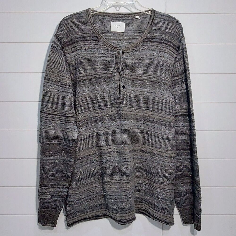 Billy Reid Mens Henley Sweater Size XXL  Gray Wool Silk Blend Made In Italy